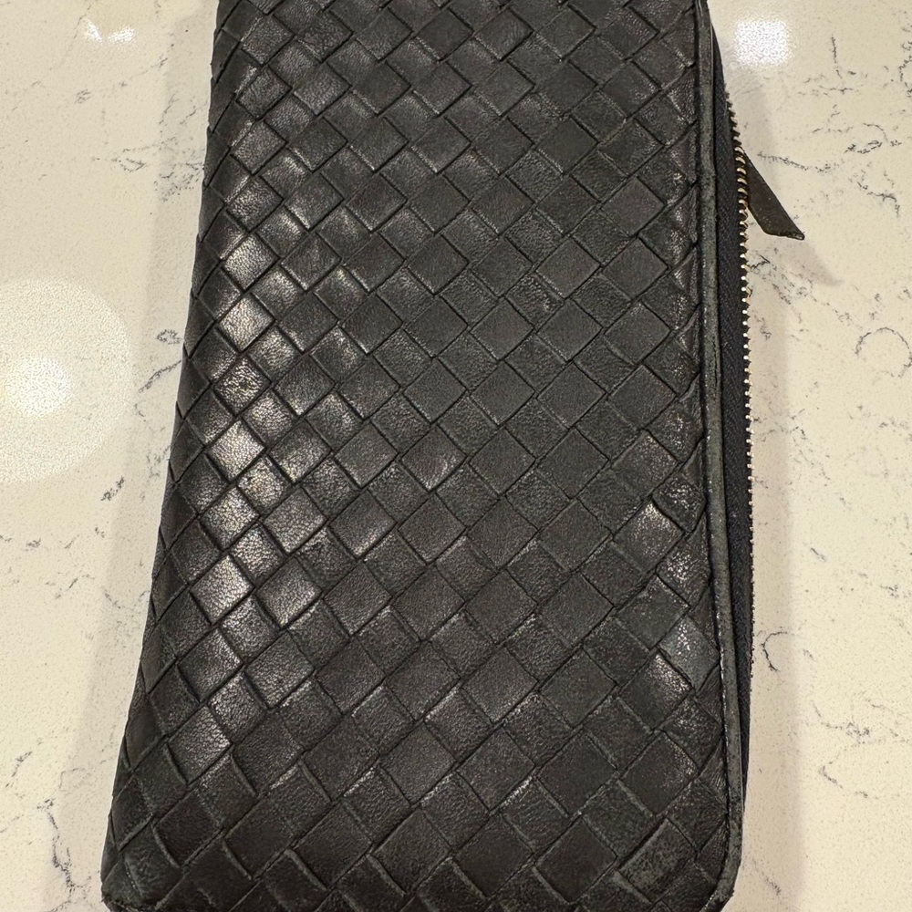 bottega veneta zip around continental wallet black wove
